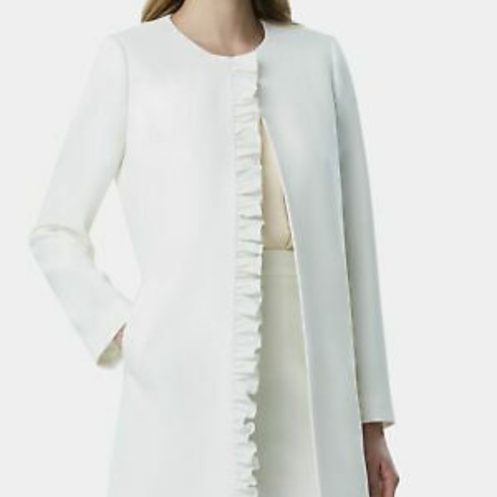 Tahari NWT Ivory Cream Off White Ruffle Front Evening Jacket  - Size 14 - NWT